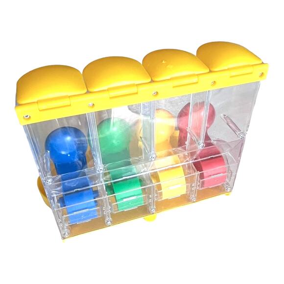 M&Ms World Four Tube CANDY DISPENSER 9x8x5 M&M Holder Food Storage Yellow +Tray - Picture 3 of 8
